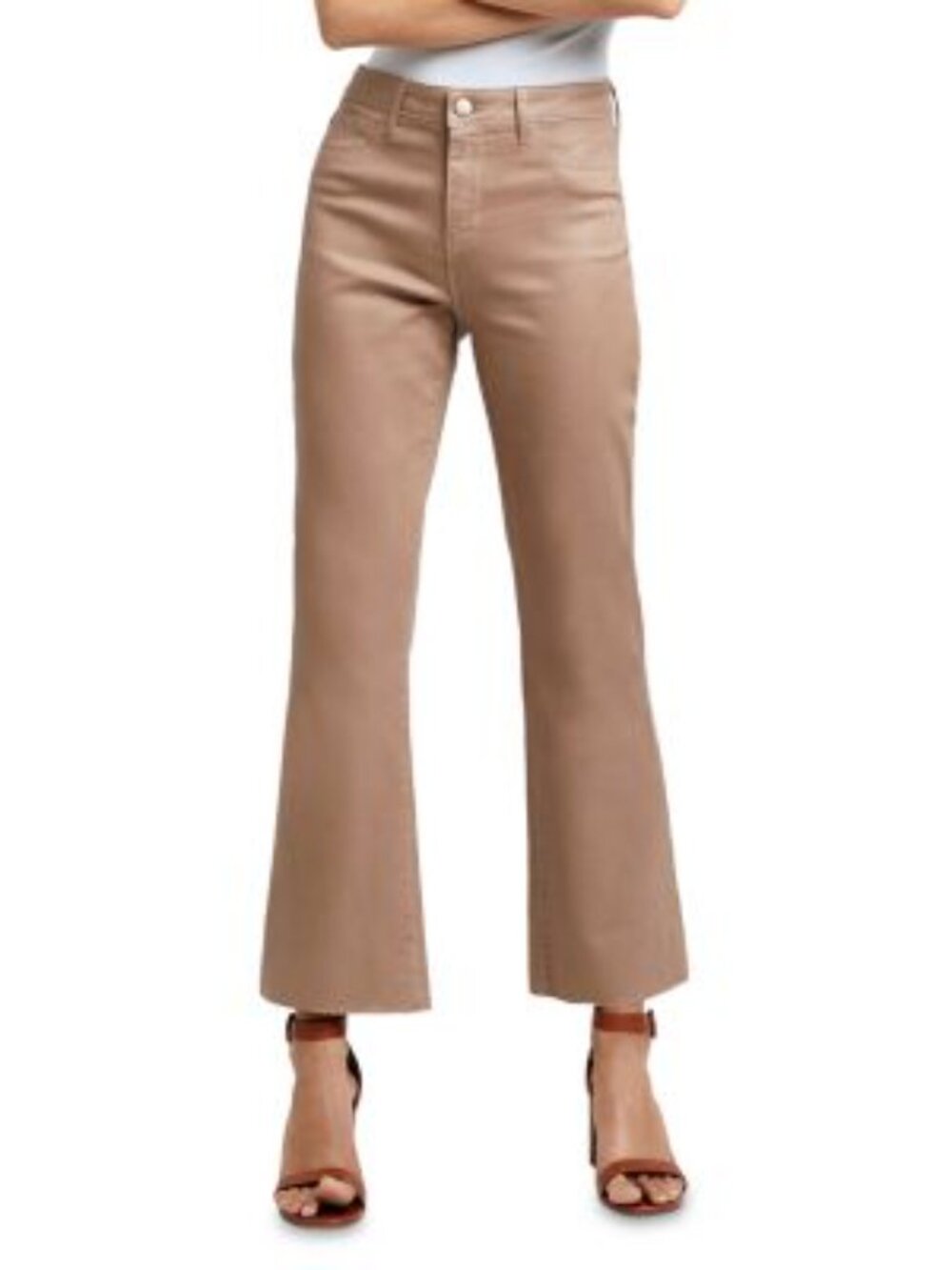 NWT L'Agence Kendra High Rise Crop Flare Jeans Cappucino Coated 30